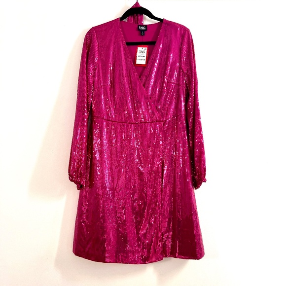 Pink Sequin Wrap Dress - Picture 1 of 7